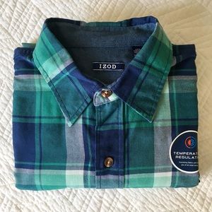 NWT IZOD Plaid Button-Down in Harbor Twill